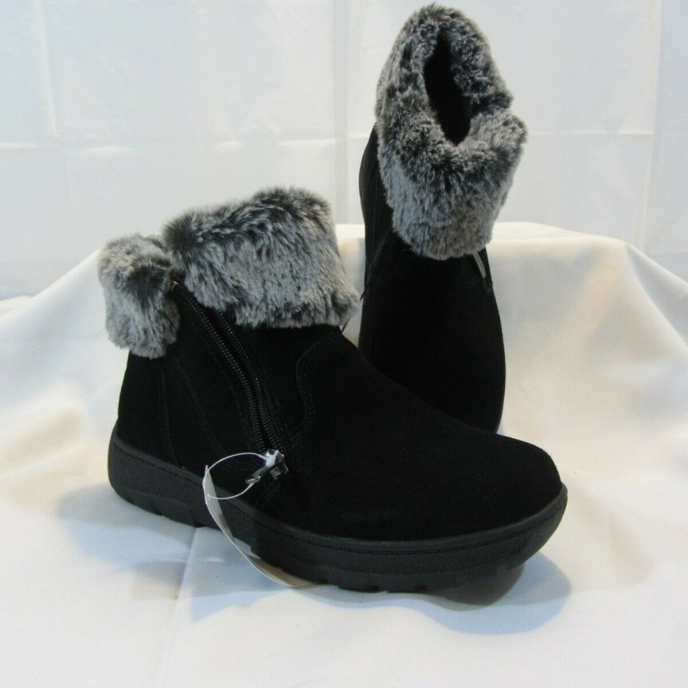 Khombu Women's Jessica Ankle Boot - Black Leather Faux Fur